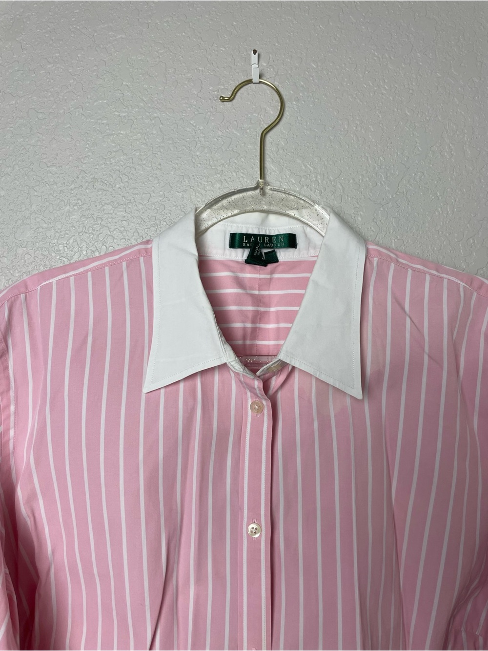 Ralph Lauren 100% Cotton Pink Stripe Dress Shirt w/Contrast Collar Size 2X As Is - Picture 2 of 10